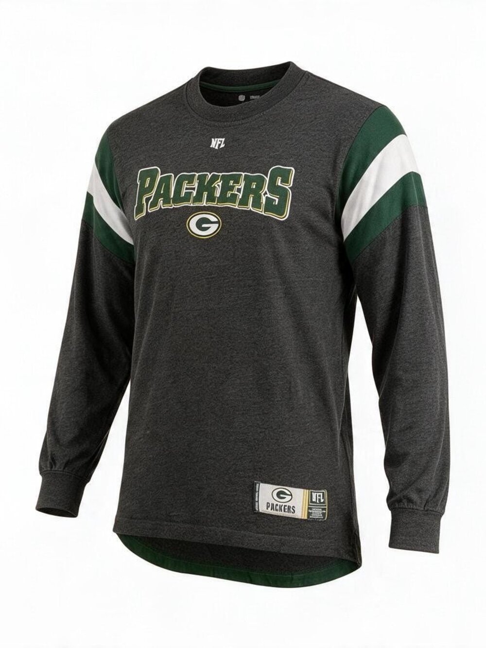 NFL Packers Long Sleeve Shirt Mens M Gray Green Embroidered Logo Tee